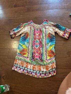 Flying Tomato Multicolor Tribal Open Shoulder Rayon Dress